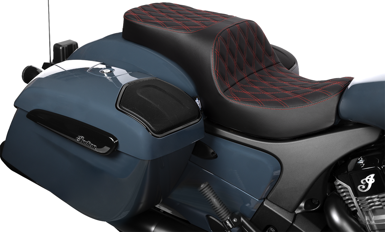DRAG SPECIALTIES SEATS Freedom Seat - Vinyl - Double Diamond Red Stitch - Challenger '20-'25/Chieftain '25 4722D