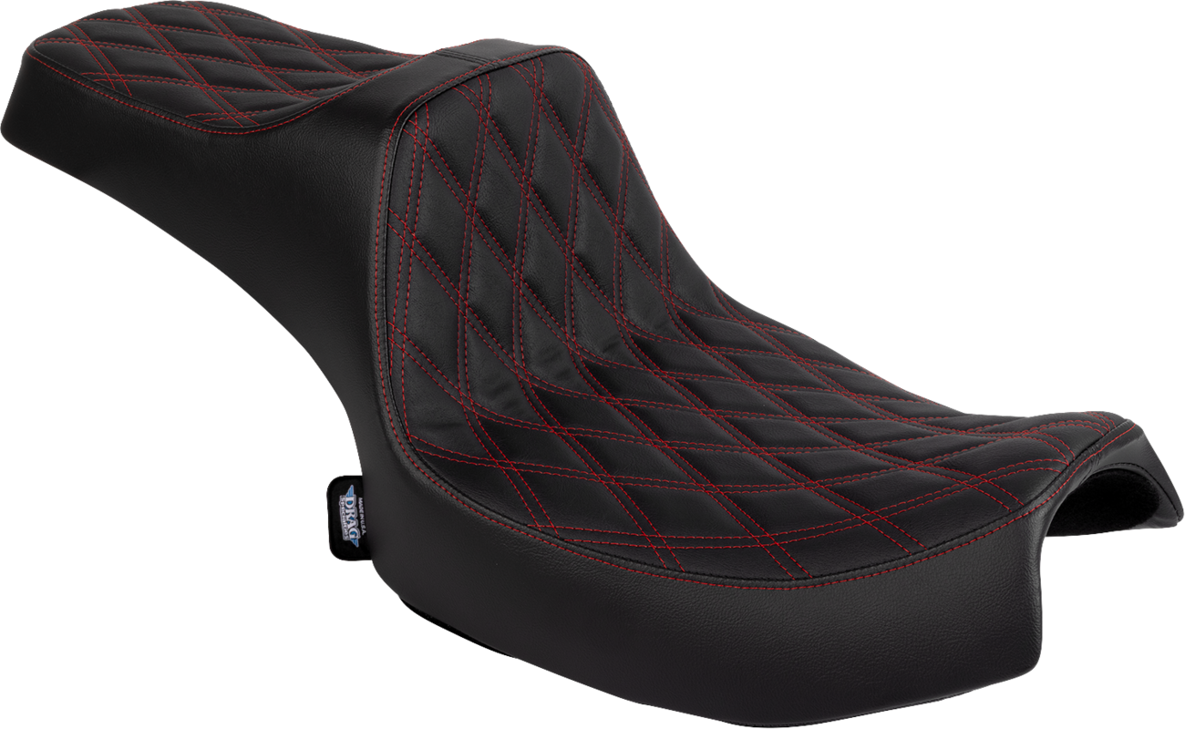 DRAG SPECIALTIES SEATS Predator III 2-Up Seat - Vinyl - Double Diamond - Red Stitch - Chieftain '25/Challenger '20-'25 4720D