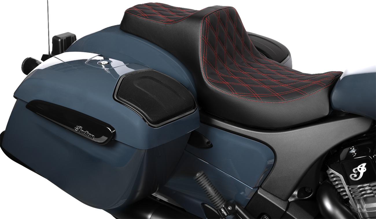 DRAG SPECIALTIES SEATS Predator III 2-Up Seat - Vinyl - Double Diamond - Red Stitch - Chieftain '25/Challenger '20-'25 4720D