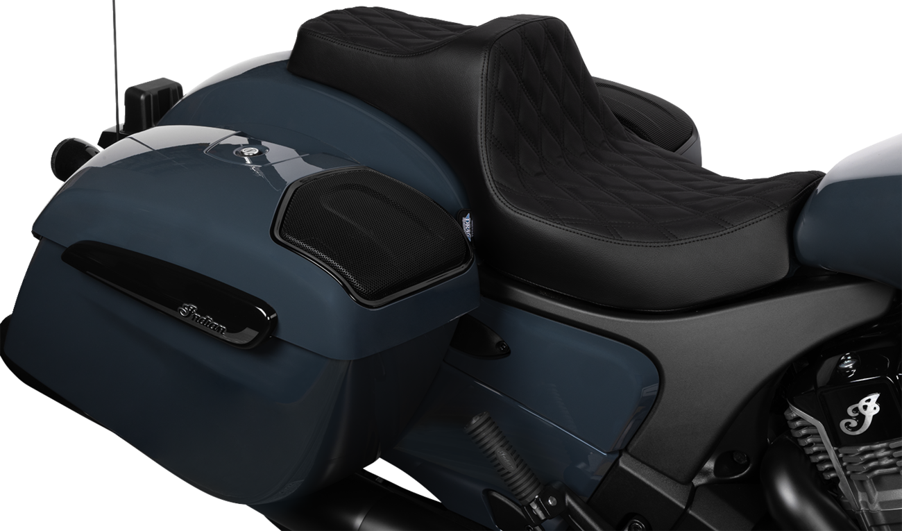 DRAG SPECIALTIES SEATS Predator III 2-Up Seat - Vinyl - Double Diamond - Black Stitch - Chieftain '25/Challenger '20-'25 4720B