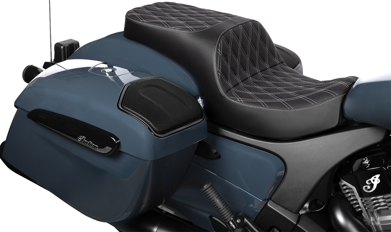 DRAG SPECIALTIES SEATS Freedom Seat - Vinyl - Double Diamond Silver Stitch - Challenger '20-'25/Chieftain '25 4722C