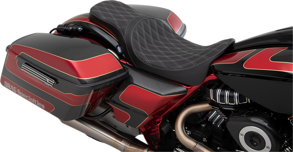 DRAG SPECIALTIES SEATS Forward Positioned Predator 2-Up Seat - Double Diamond - Silver Stitched - FL '08-'23 0801-1266