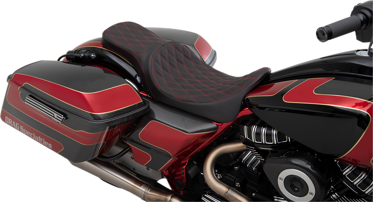 DRAG SPECIALTIES SEATS Forward Positioned Predator 2-Up Seat - Double Diamond - Red Stitched - FL '08-'23 0801-1267