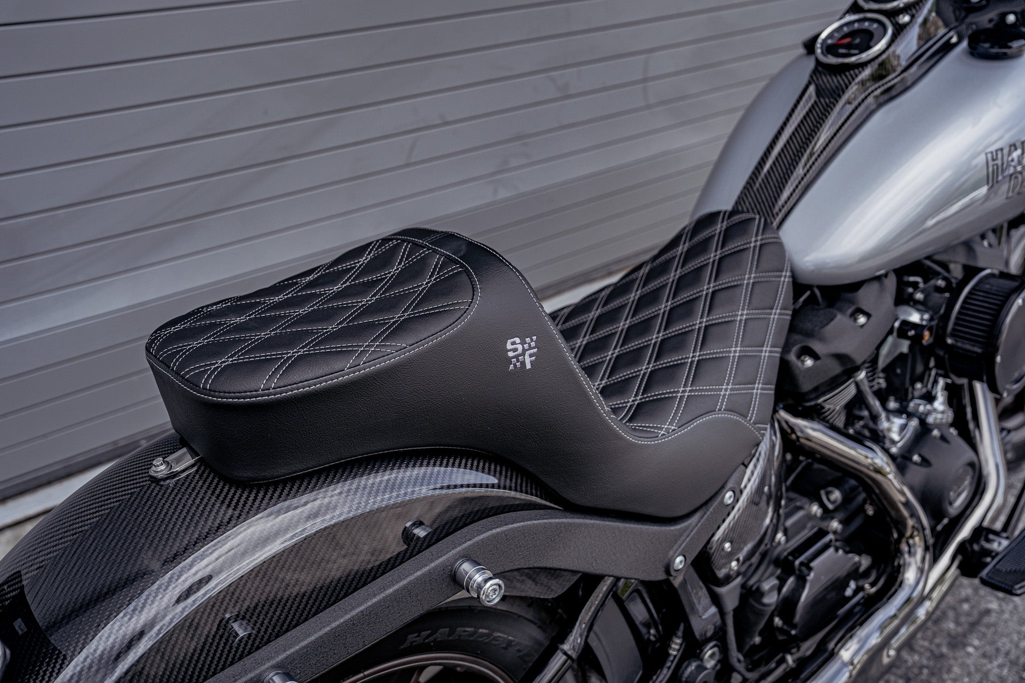 SLYFOX Chariot Diamond Stitch Seat (Grey Logo) Softail FXLRS/FXLRST - '18-'25