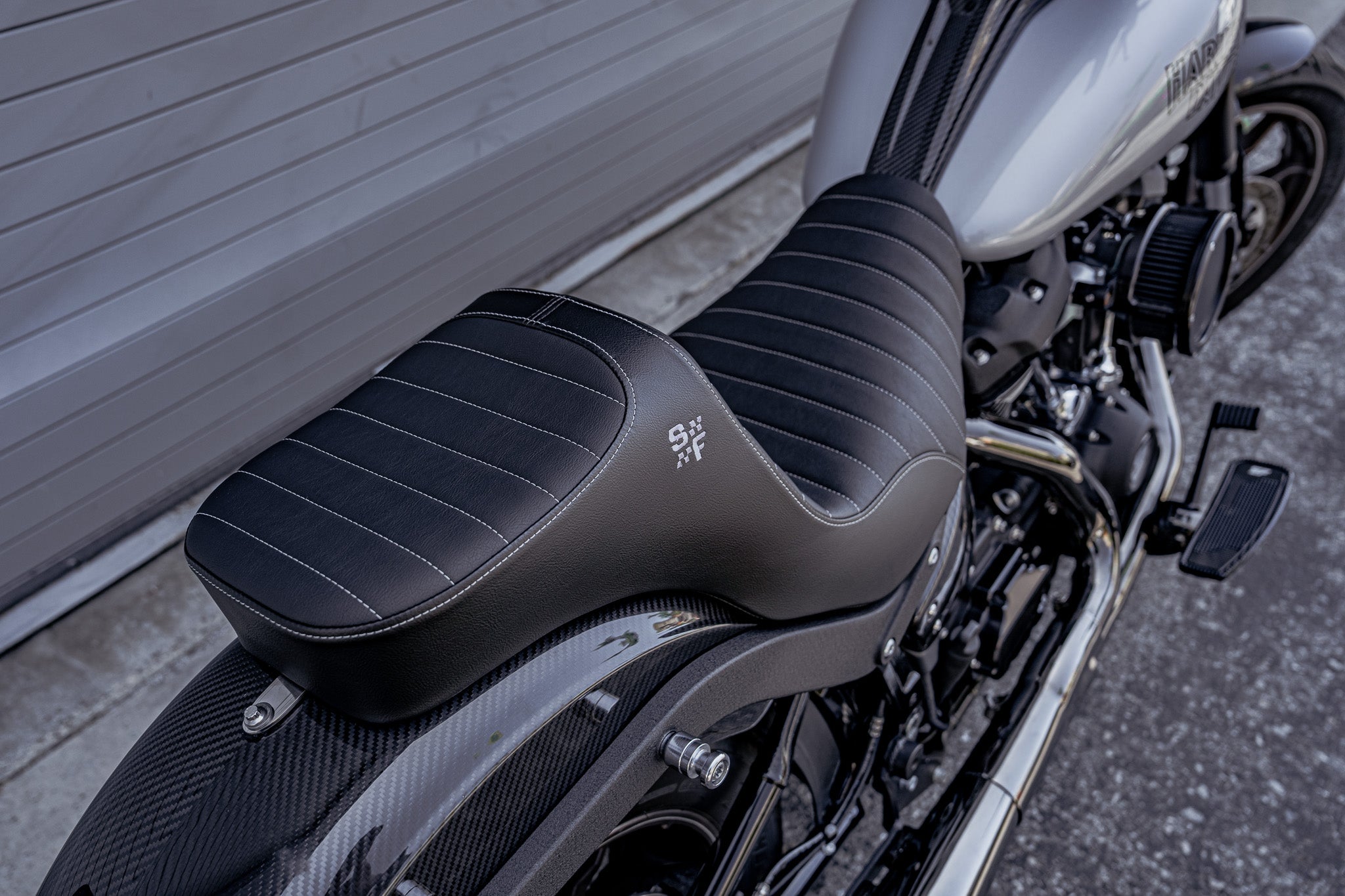 SLYFOX Chariot Tuck N Roll Seat (Grey Logo) Softail FXLRS/FXLRST - '18-'25