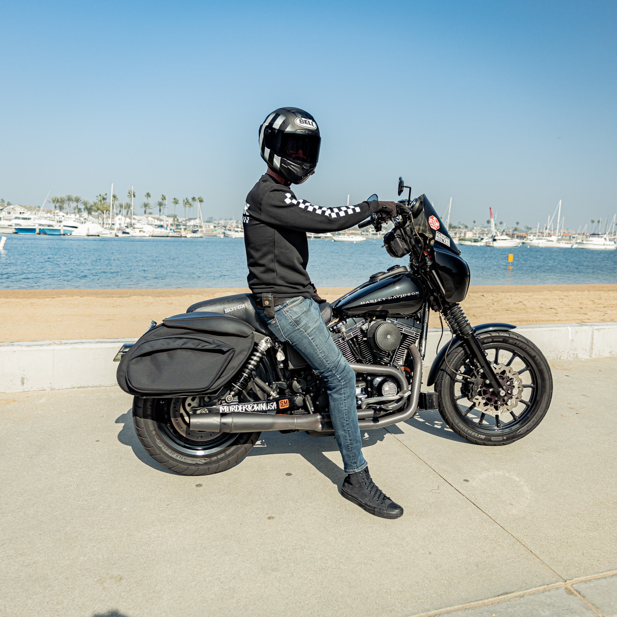 SF Black "Race Crew" Crew Neck Sweater