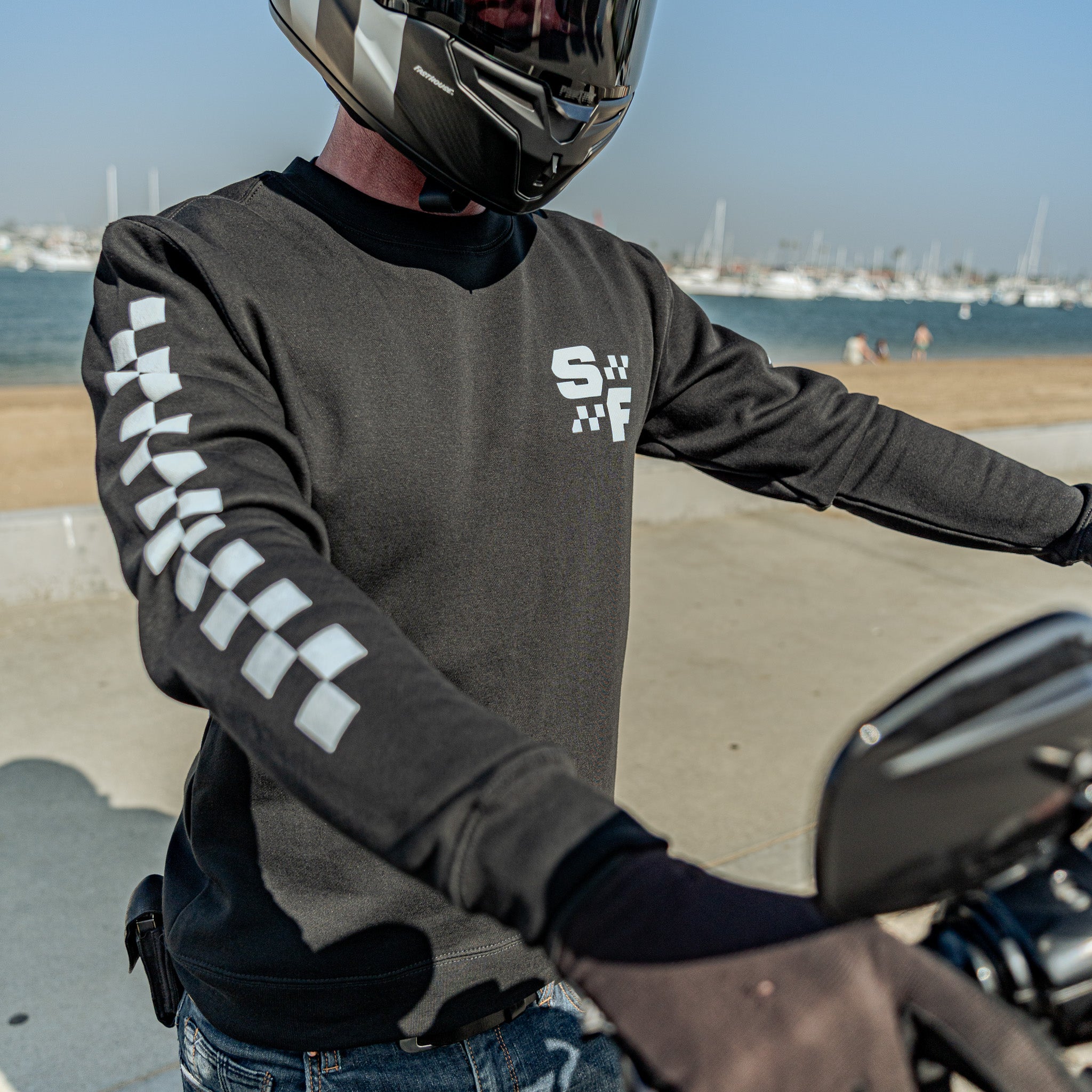 SF Black "Race Crew" Crew Neck Sweater